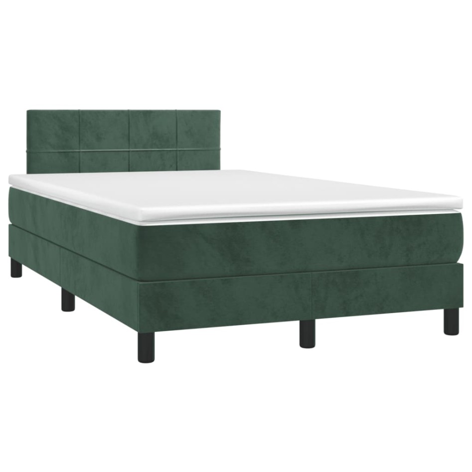 Cama box spring colchón y LED terciopelo verde oscuro