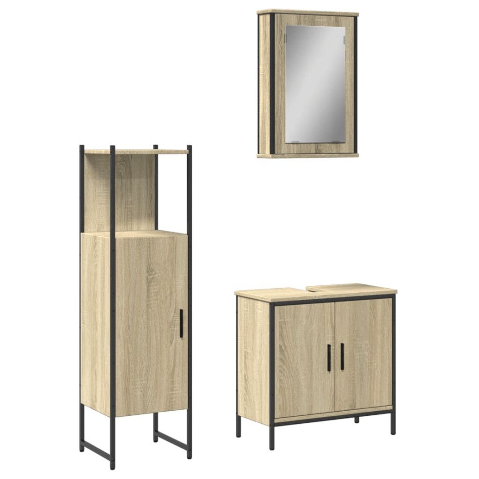 Set de muebles de baño 3 pzas madera contrachapada roble