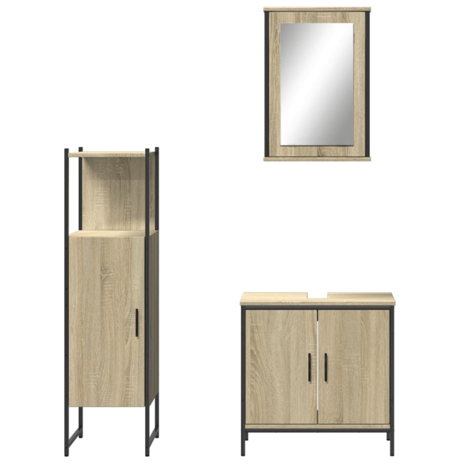 Set de muebles de baño 3 pzas madera contrachapada roble