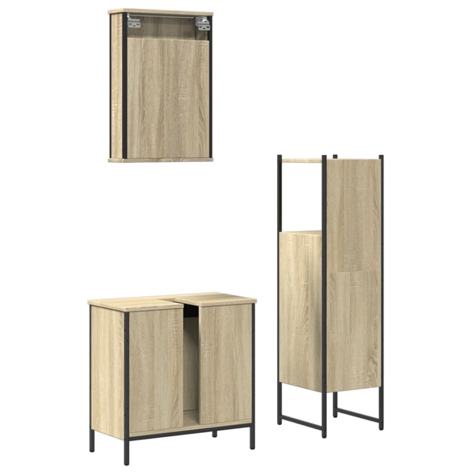 Set de muebles de baño 3 pzas madera contrachapada roble