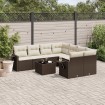 Set de sofás de jardín 9 pzas y cojines ratán sintético marrón