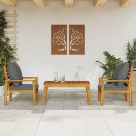 Set de muebles para jardín 3 piezas con cojines madera