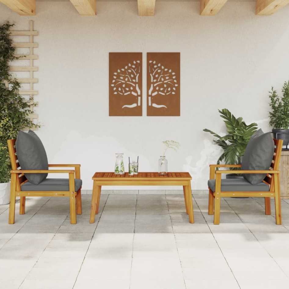 Set de muebles para jardín 3 piezas con cojines madera