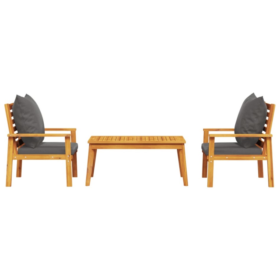 Set de muebles para jardín 3 piezas con cojines madera
