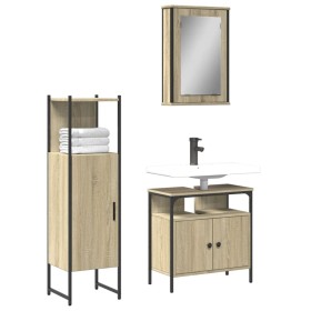 Set de muebles de baño 3 pzas madera contrachapada roble