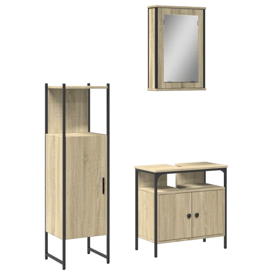 Set de muebles de baño 3 pzas madera contrachapada roble