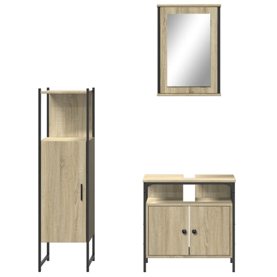Set de muebles de baño 3 pzas madera contrachapada roble