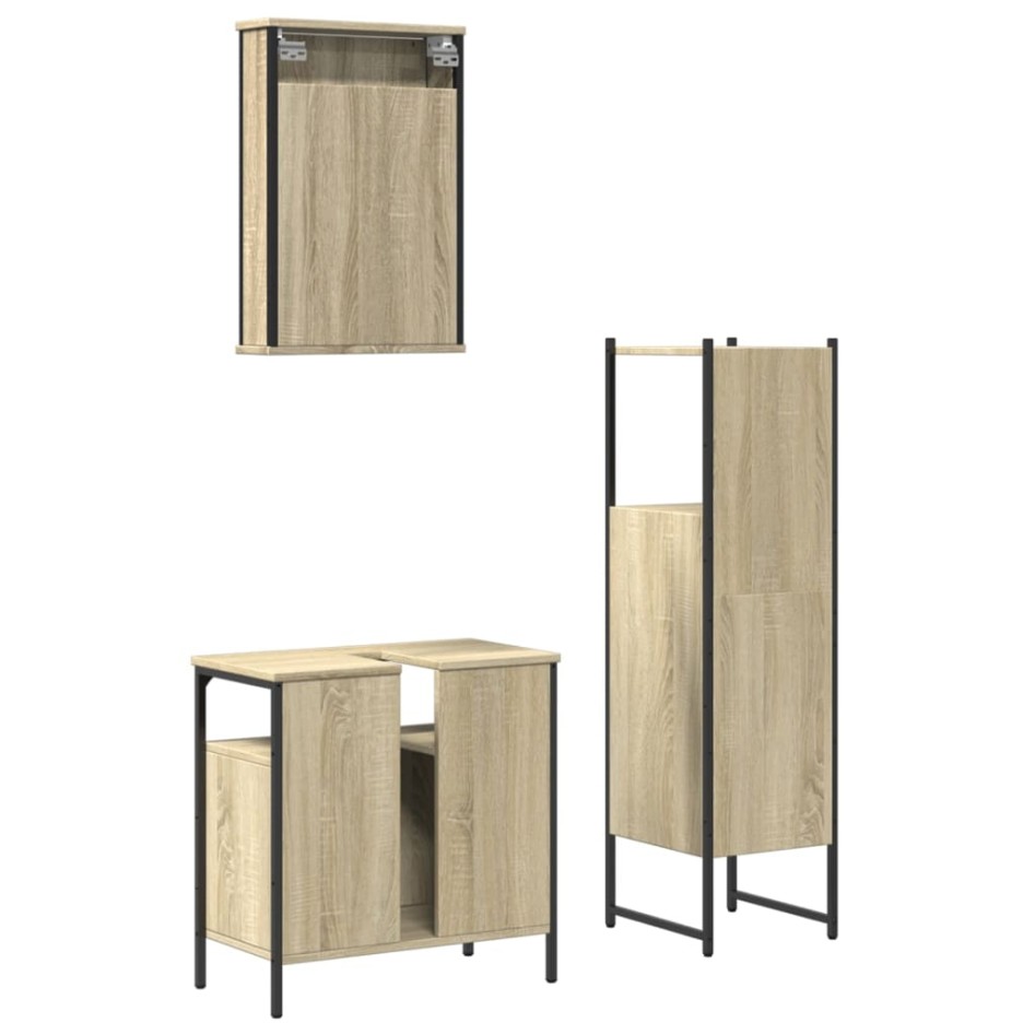 Set de muebles de baño 3 pzas madera contrachapada roble