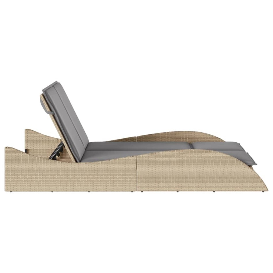 Tumbona con cojines ratán sintético beige 114x205x73