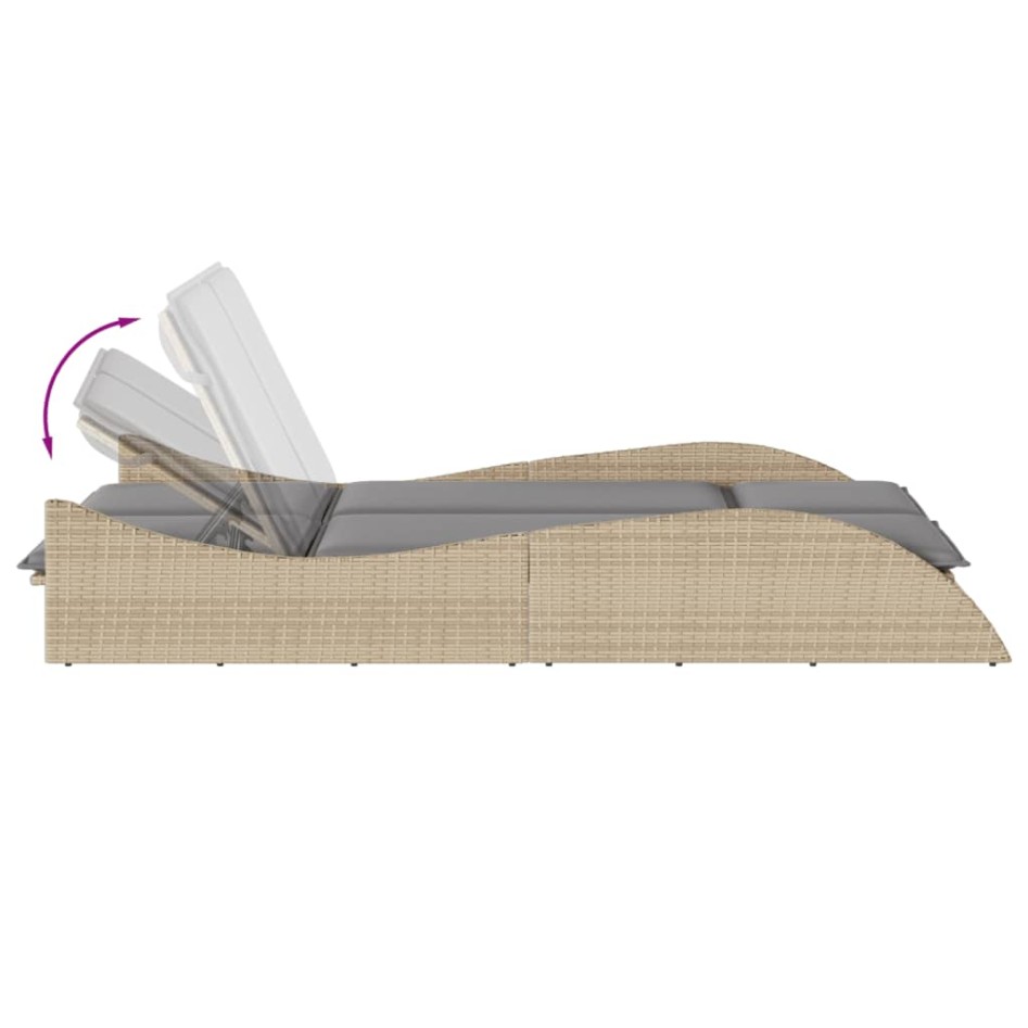 Tumbona con cojines ratán sintético beige 114x205x73