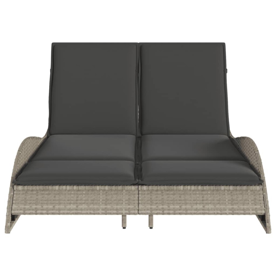 Tumbona con cojines ratán sintético gris claro 114x205x73