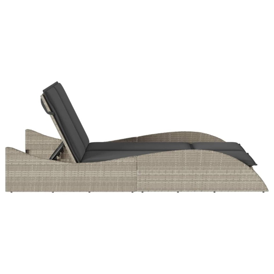 Tumbona con cojines ratán sintético gris claro 114x205x73