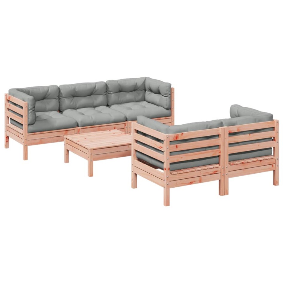 Set de sofás jardín 6 pzas con cojines madera abeto