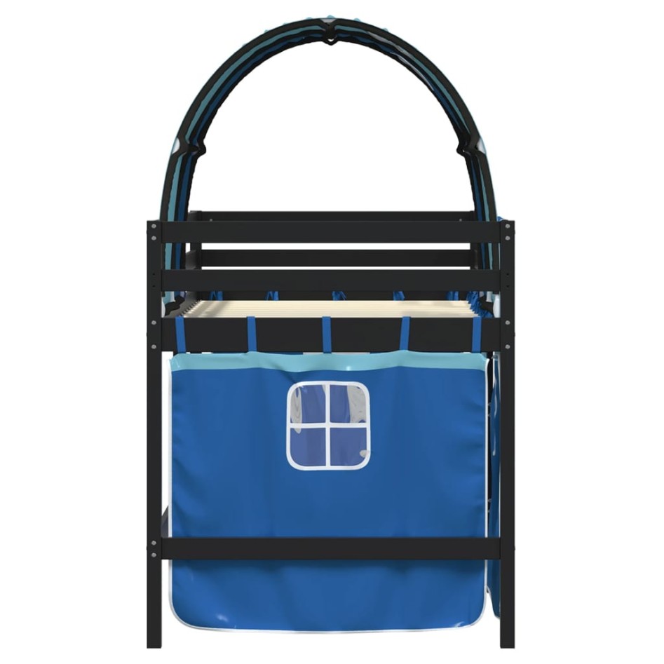 Cama alta para niños con túnel madera pino azul 80x200