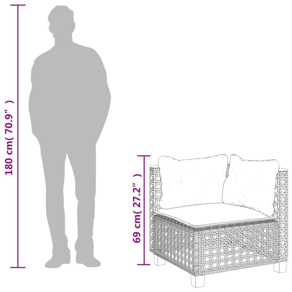 Sillón de esquina de jardín con cojines ratán sintético