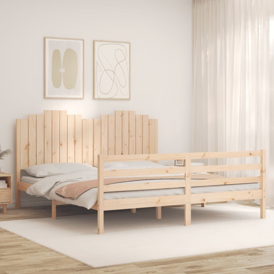 Estructura de cama de matrimonio con cabecero madera