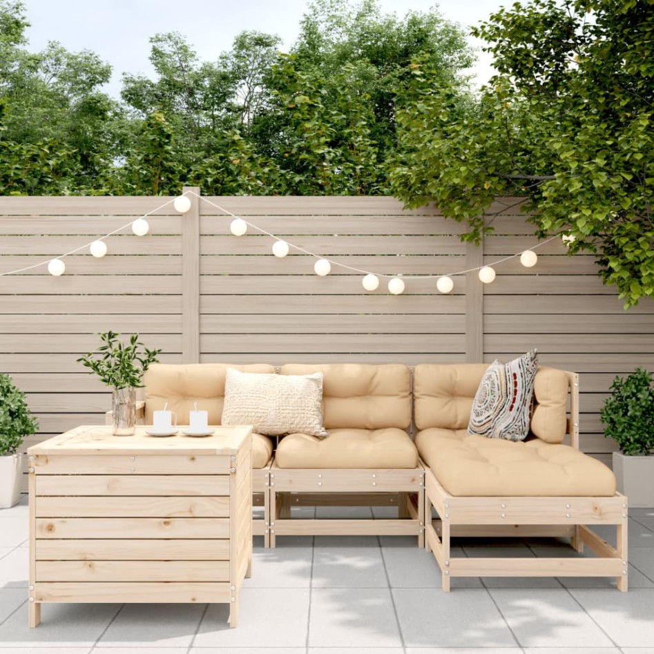 Juego de sofás de jardín 5 piezas madera maciza de