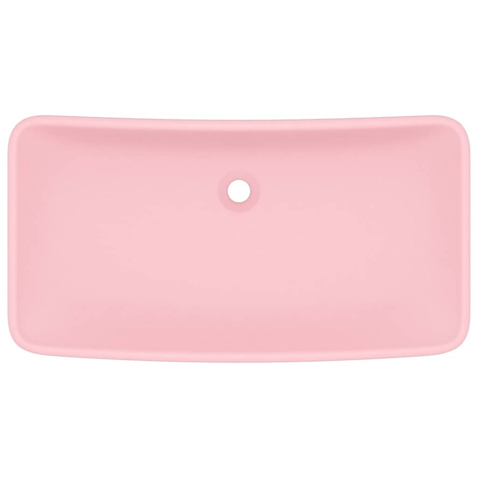 Lavabo de lujo rectangular de cerámica rosa mate 71x38