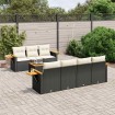 Set de sofás de jardín 8 piezas y cojines ratán sintético negro
