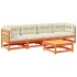 Set de sofás jardín 5 pzas con cojines madera pino marrón