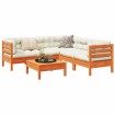 Set de sofás jardín 6 pzas con cojines madera pino marrón cera