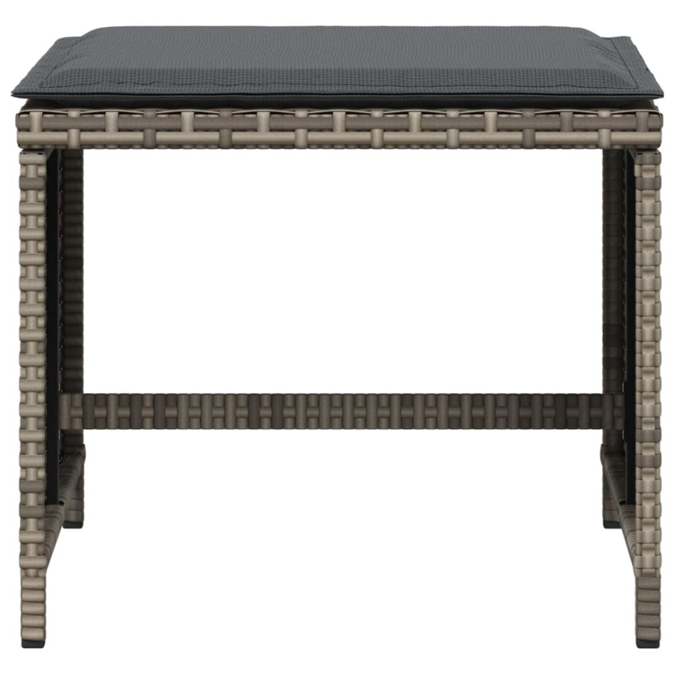 Taburetes de jardín con cojines 4 uds ratán PE gris 40x40x35