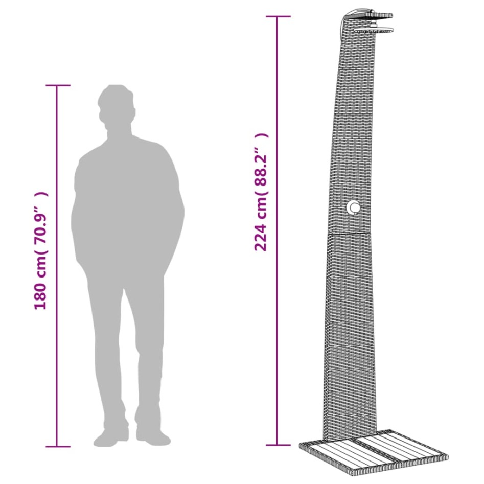 Ducha de exterior ratán PE y madera acacia gris 55x60x224