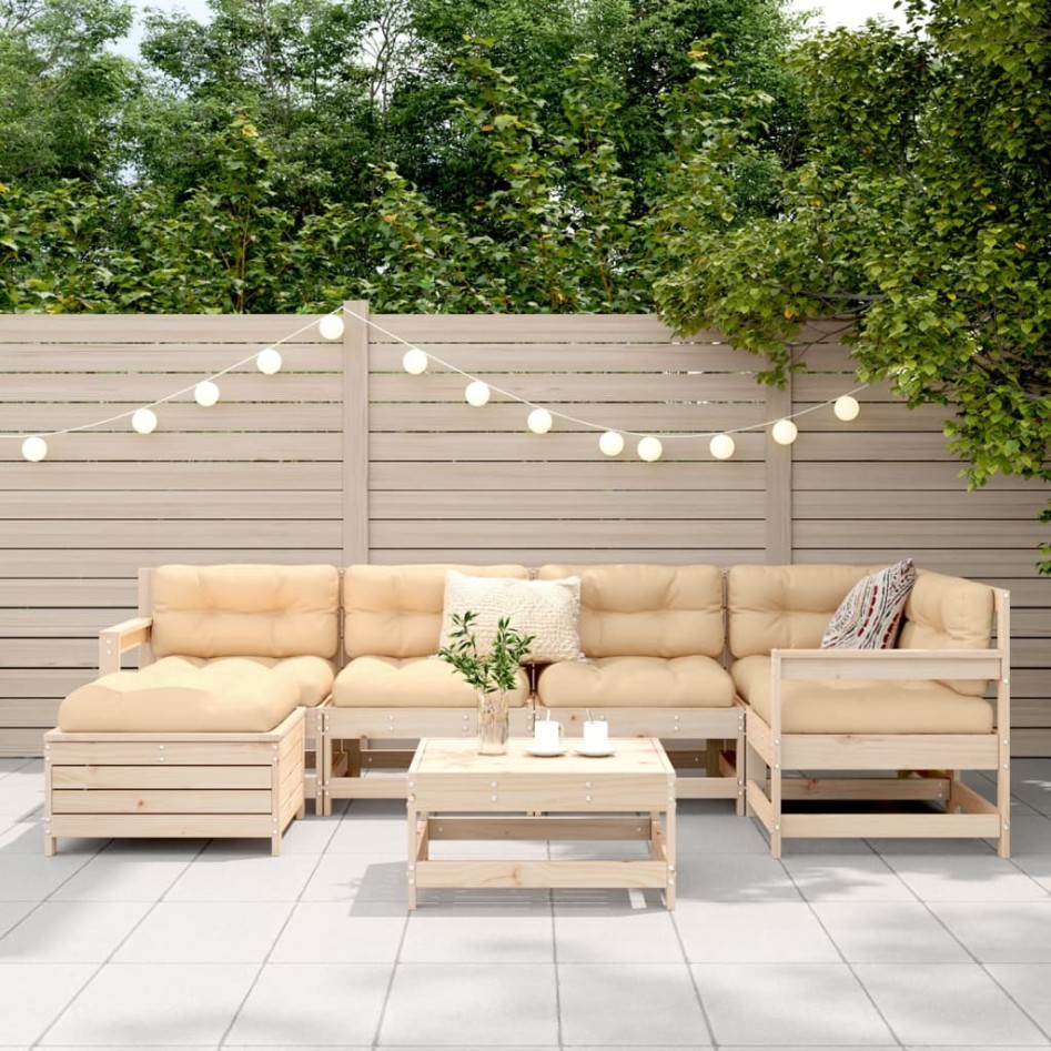 Juego de sofás de jardín 7 piezas madera maciza de