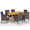 Juego de comedor para jardín 7 piezas con cojines marrón