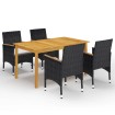 Juego de comedor de jardín 5 piezas con cojines negro
