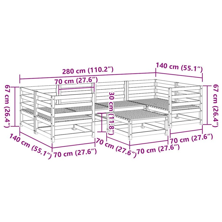 Juego de sofás de jardín 7 pzas madera maciza de abeto