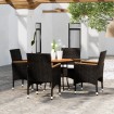 Set de bistró jardín 5 pzas ratán sintético madera maciza negro