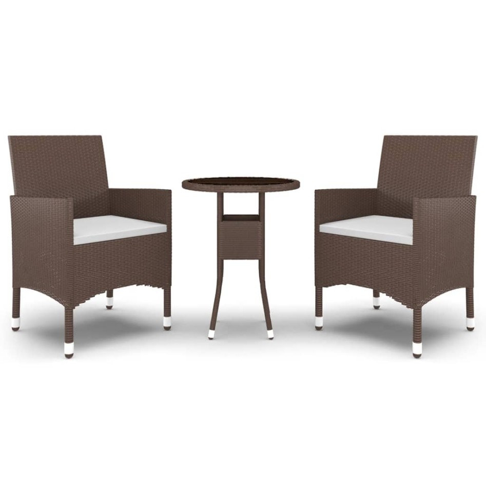 Set de bistró de jardín 3 pzas ratán PE vidrio templado