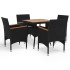 Juego comedor jardín 5 pzas ratán sintético madera maciza
