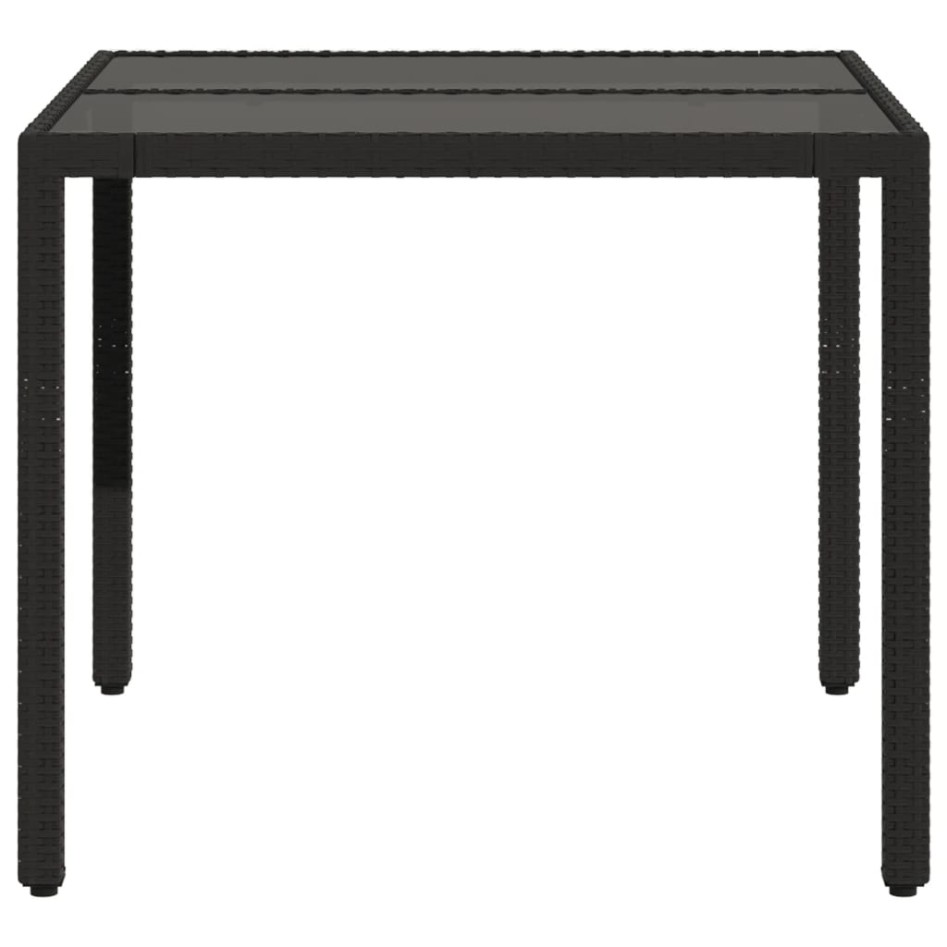 Mesa de jardín superficie de vidrio ratán PE negro 90x90x75