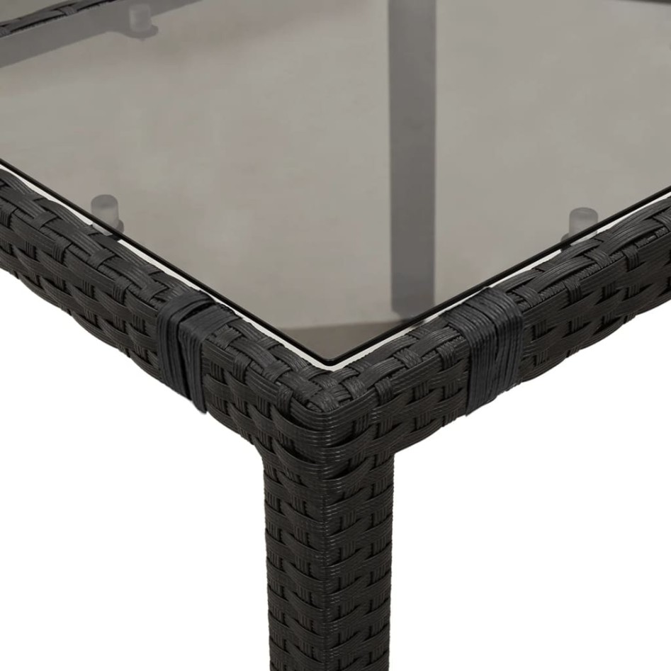 Mesa de jardín superficie de vidrio ratán PE negro 90x90x75