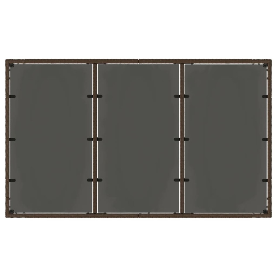 Mesa de jardín superficie de vidrio ratán PE marrón