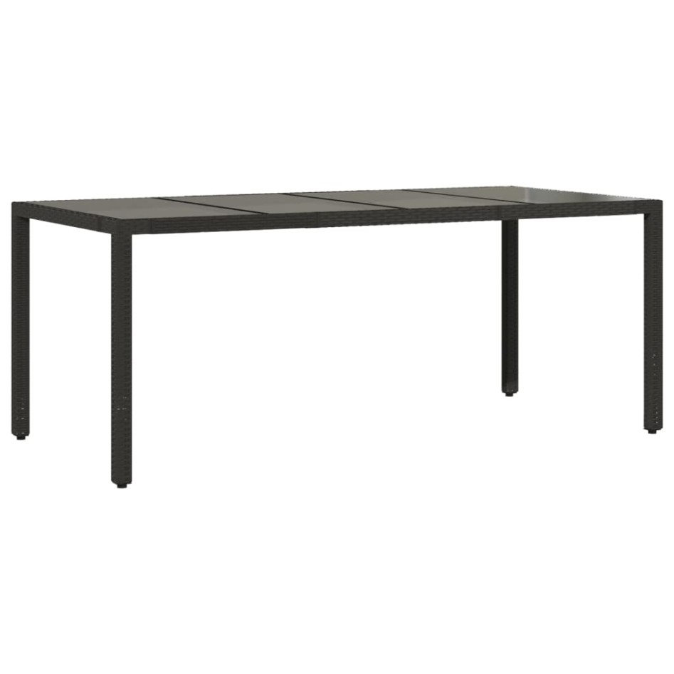 Mesa de jardín superficie de vidrio ratán PE negro 190x90x75