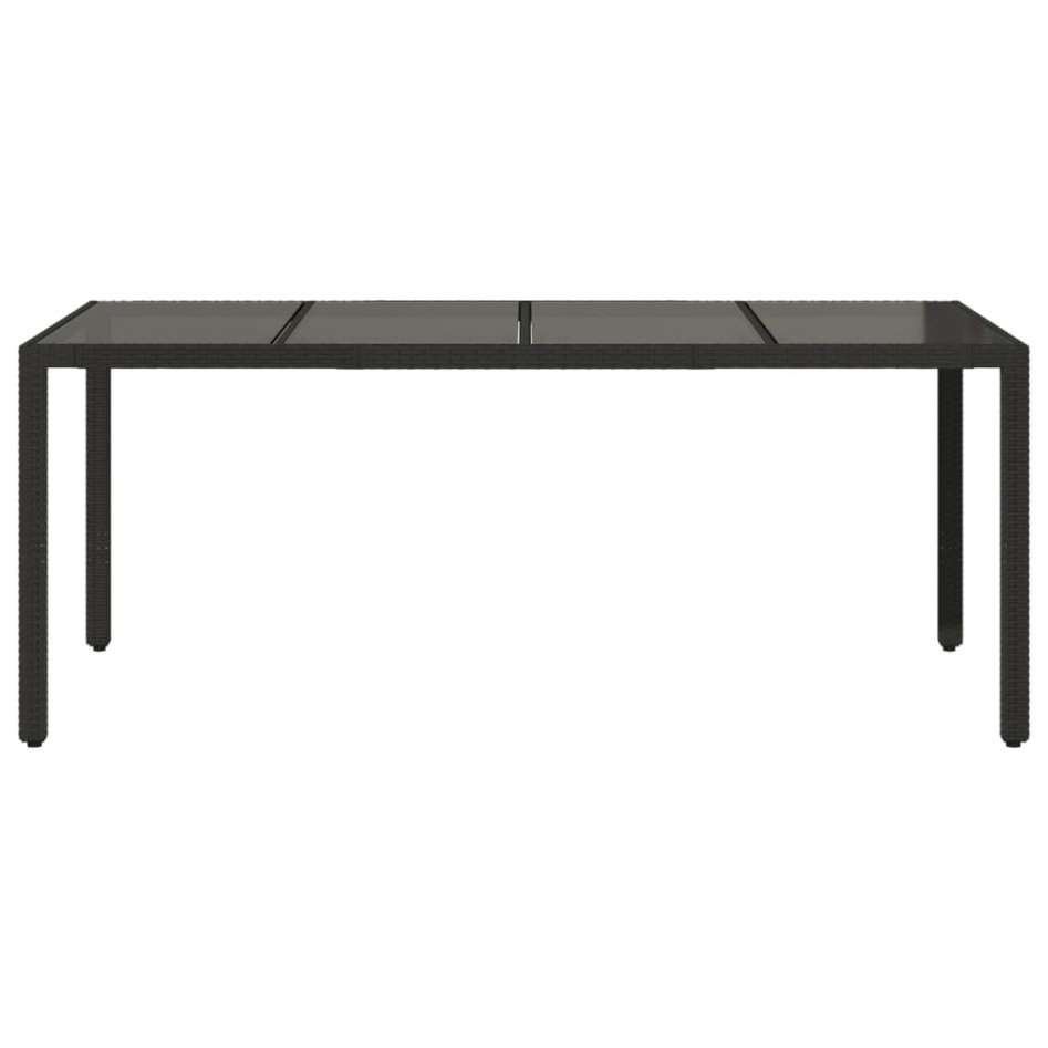 Mesa de jardín superficie de vidrio ratán PE negro 190x90x75