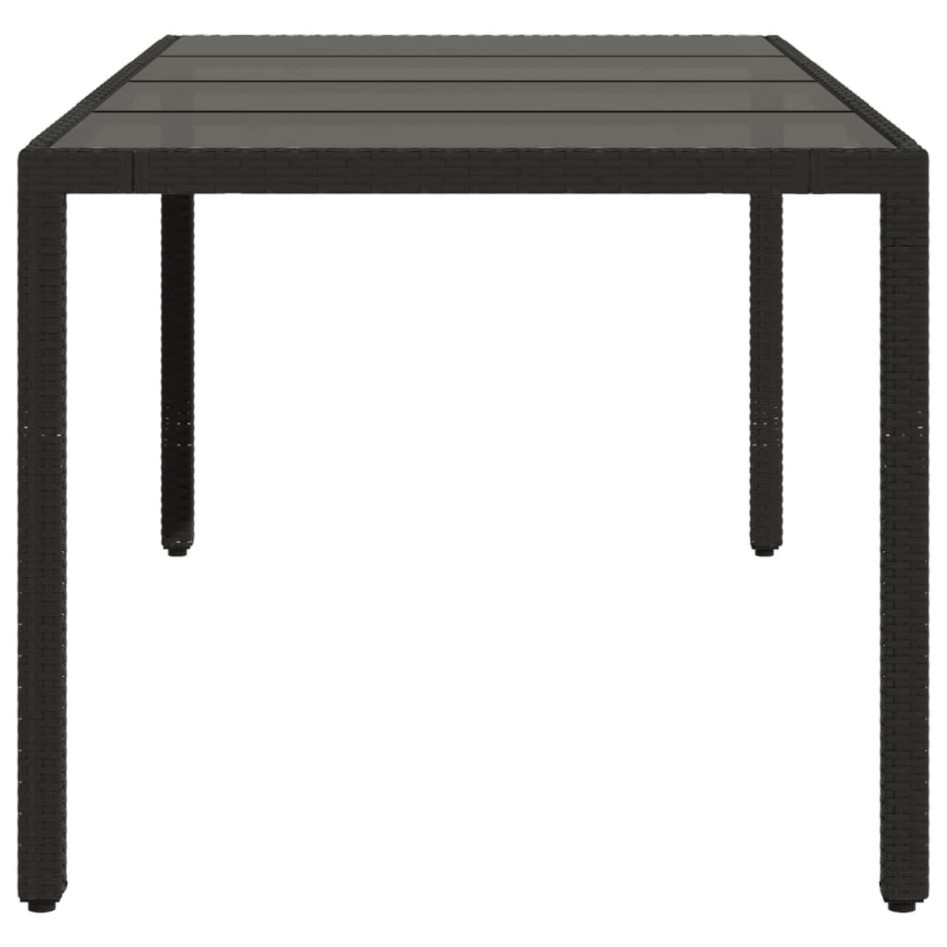 Mesa de jardín superficie de vidrio ratán PE negro 190x90x75
