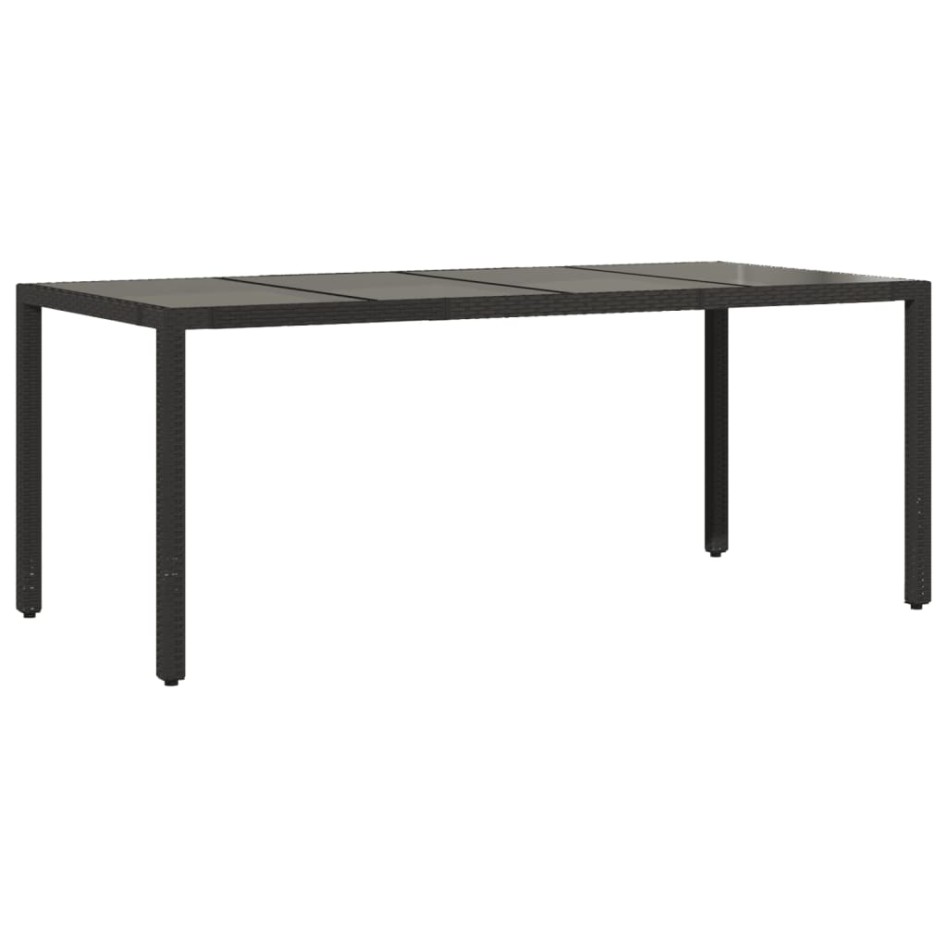 Mesa de jardín superficie de vidrio ratán PE negro 190x90x75