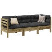 Set de sofás jardín 3 pzas con cojines madera pino impregnada