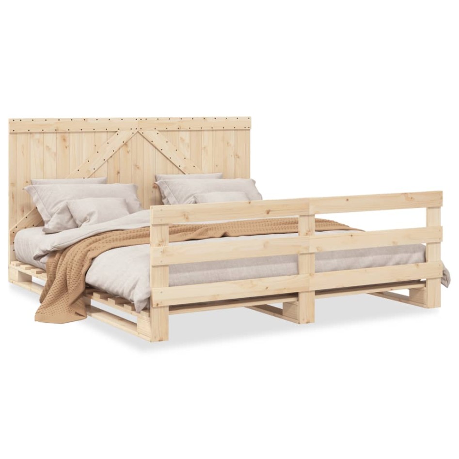 Estructura de cama con cabecero madera maciza de pino