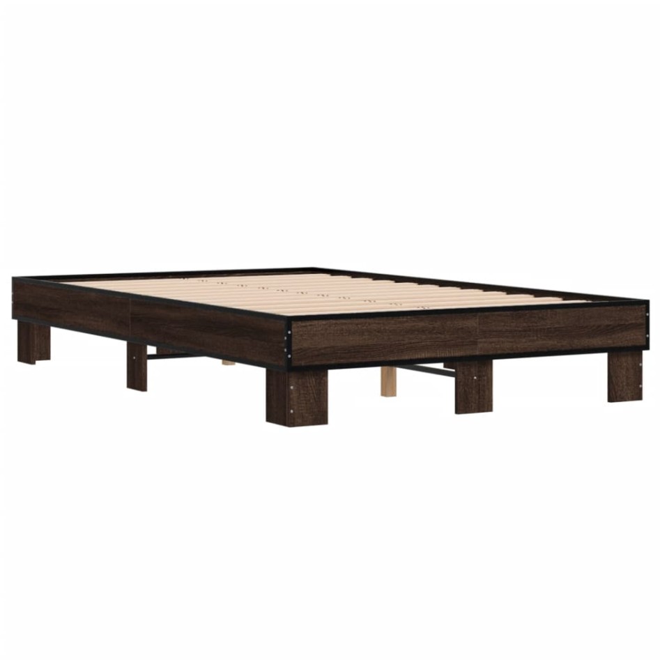 Estructura cama madera ingeniería metal marrón roble 140x190