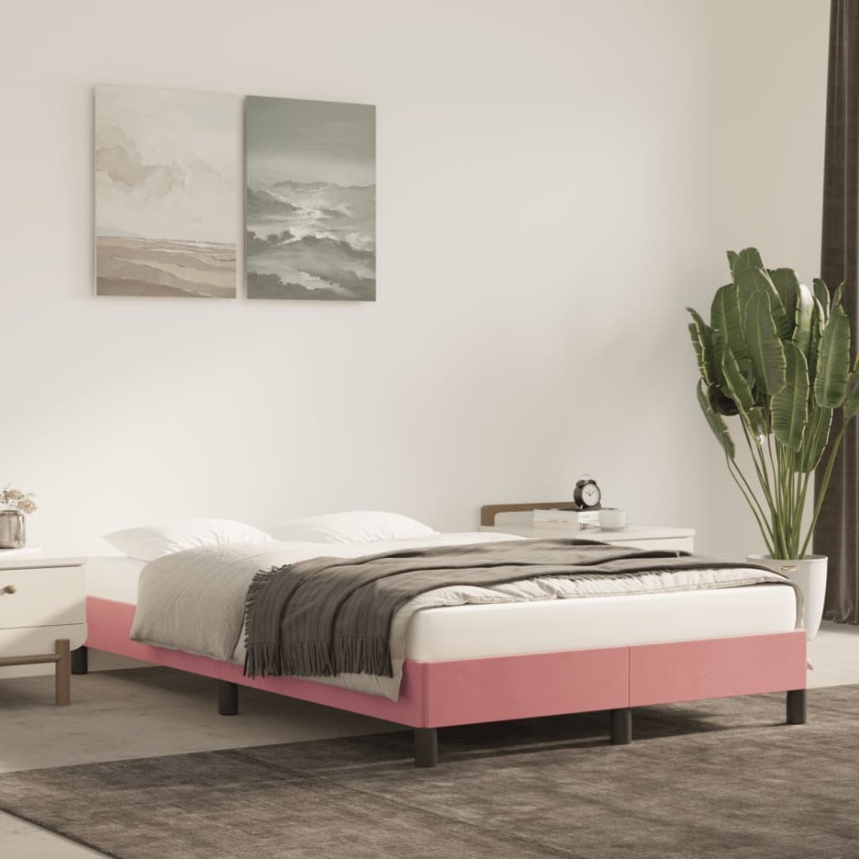 Estructura de cama sin colchón terciopelo rosa 120x190