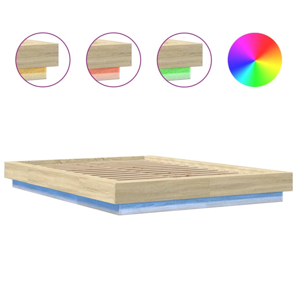 Estructura cama con luces LED madera roble Sonoma 140x200