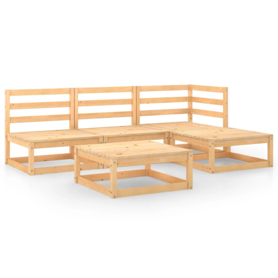 Juego de muebles de jardín 5 piezas madera maciza de