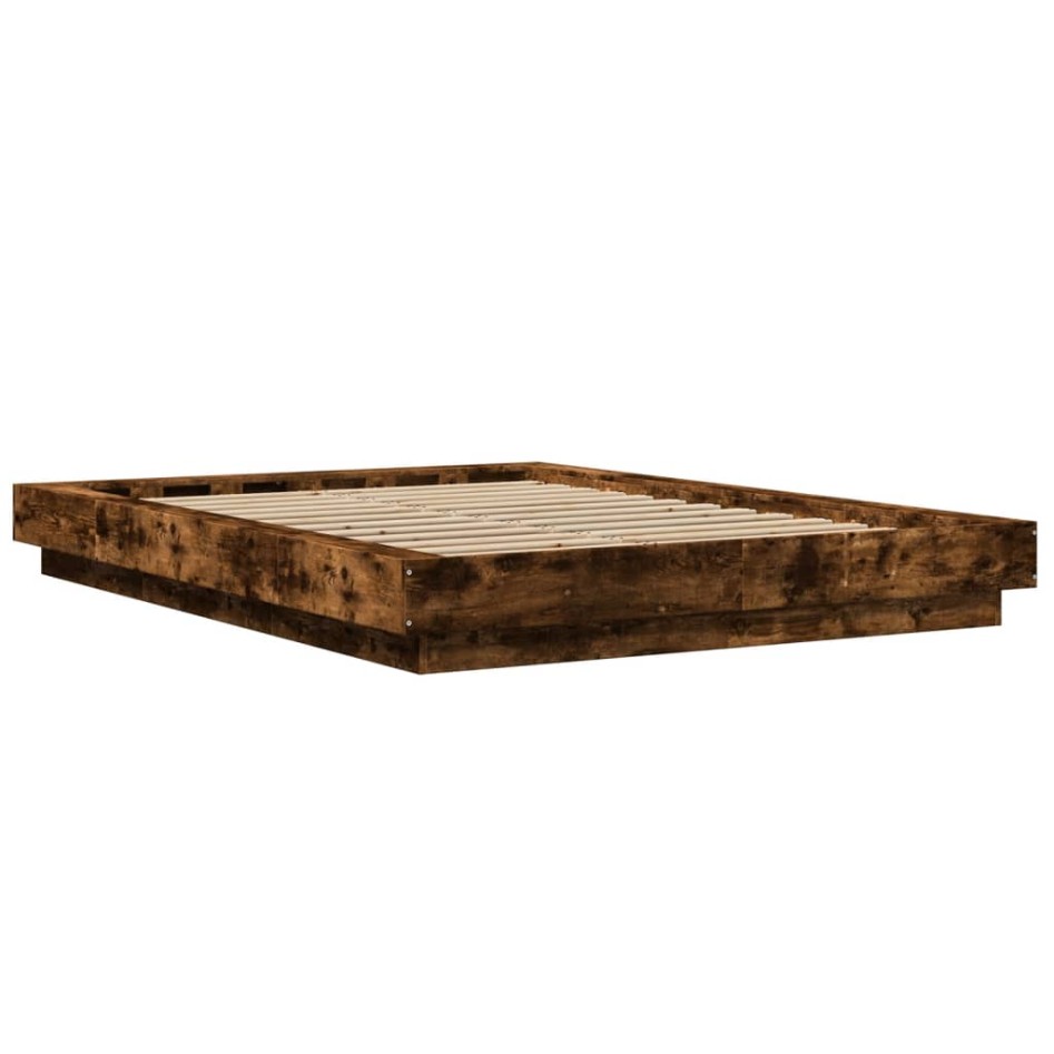 Estructura cama con luces LED madera roble ahumado 120x200