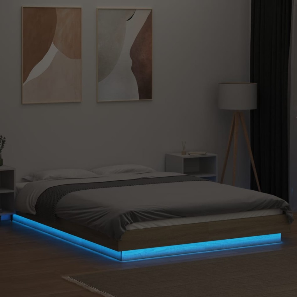 Estructura cama con luces LED madera roble Sonoma 140x190