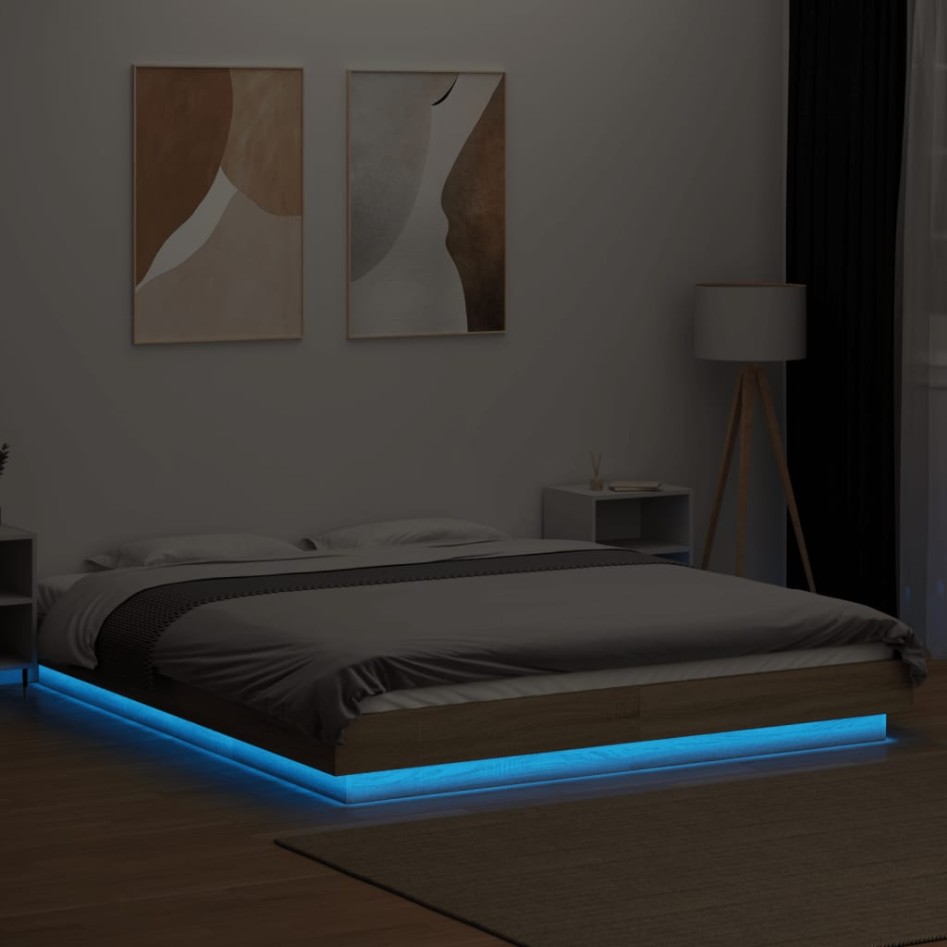 Estructura cama con luces LED madera roble Sonoma 150x200
